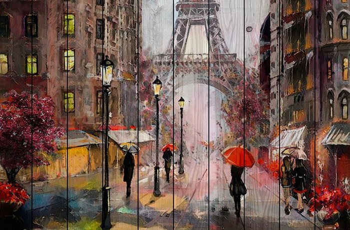 Картина на дереве Парижские зонтики 90х90