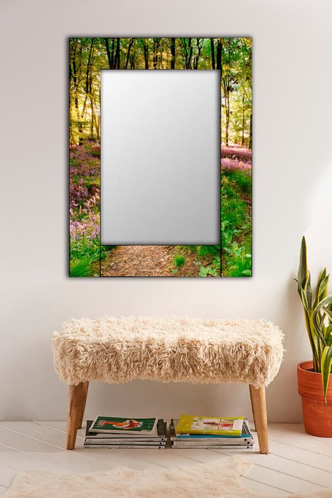 Настенное зеркало Лесные цветы в раме из массива сосны 75х140 - купить Настенные зеркала по цене 15490.0