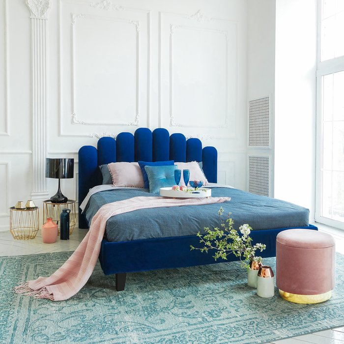 Кровать Queen Sharlotta с изголовьем сине-зеленого цвета 160х200 - лучшие Кровати для спальни в INMYROOM