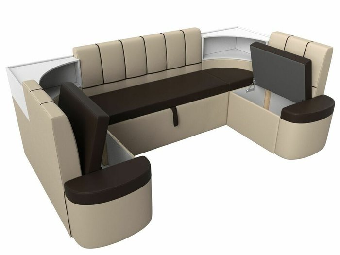 Угловой диван-кровать Тефида бежево-коричневого цвета (экокожа) - лучшие Угловые диваны в INMYROOM