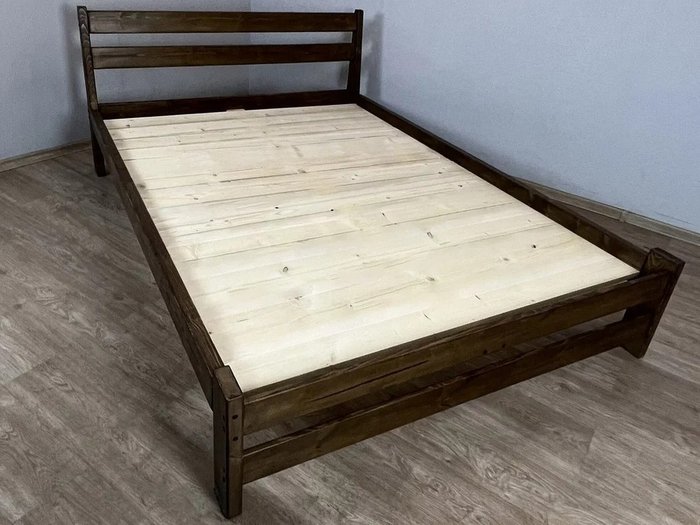 Кровать Мишка сосновая усиленная со сплошным основанием 160х190 цвета темный дуб - купить Кровати для спальни по цене 18601.0
