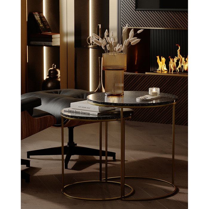 Набор из двух кофейных столиков Hans черно-золотого цвета - лучшие Журнальные столики в INMYROOM