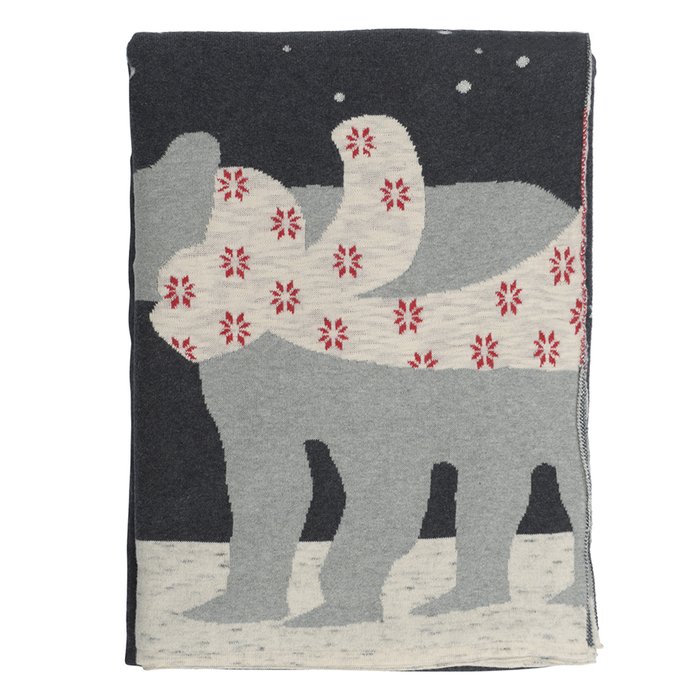 Плед из хлопка с новогодним рисунком Polar bear 130х180 серого цвета