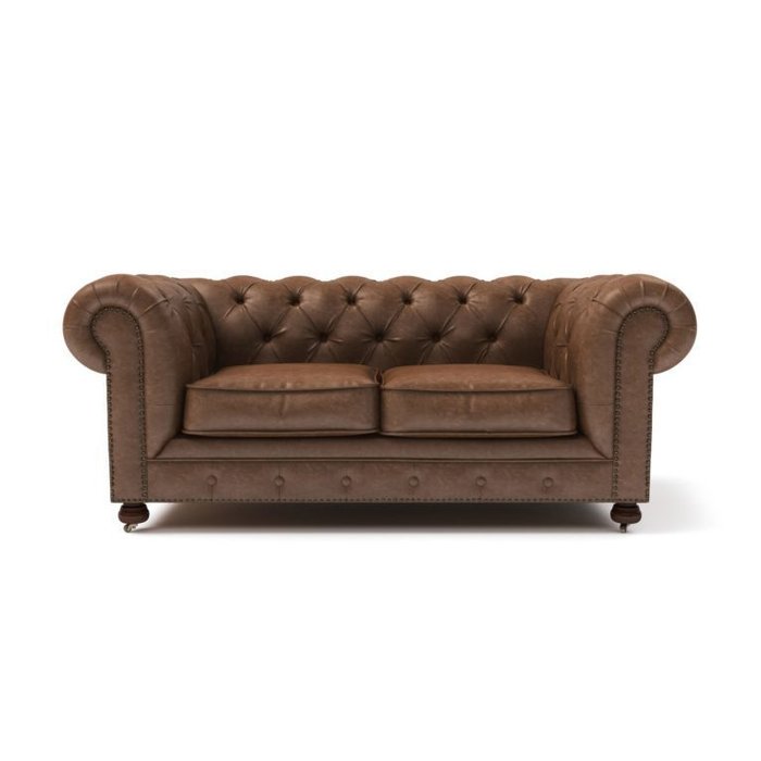 Двухместный диван Chesterfield Lux из экокожи коричневый