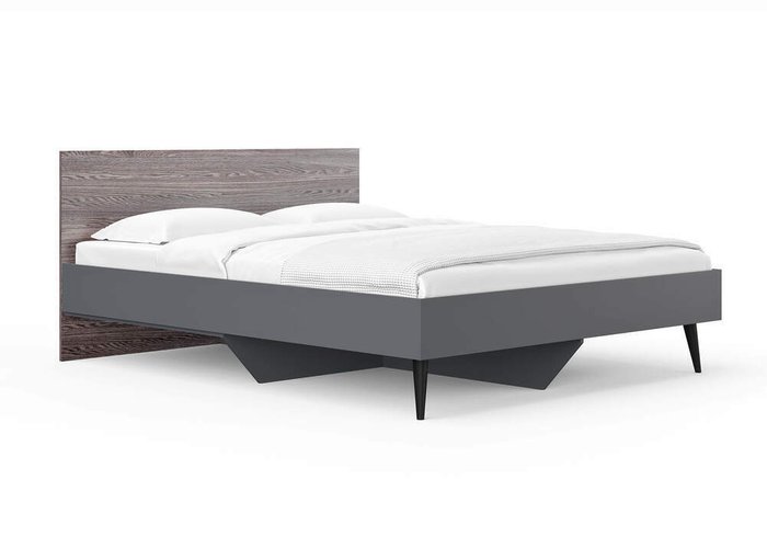 Кровать Ines 160х200 серого цвета с изголовьем цвета ясень анкор