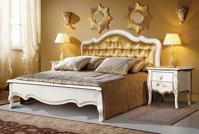Кровать Трио 160х200 золотисто-белого цвета - купить Кровати для спальни по цене 143730.0