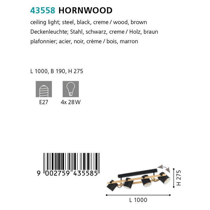 Спот Hornwood черного цвета - купить Накладные споты по цене 25290.0