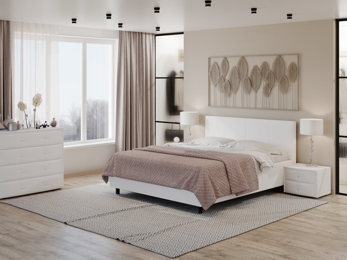 Кровать Como Veda 3 160х190 белого цвета (экокожа) - купить Кровати для спальни по цене 29530.0