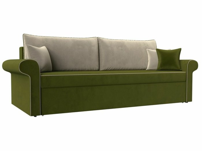 Прямой диван-кровать Милфорд бежево-зеленого цвета