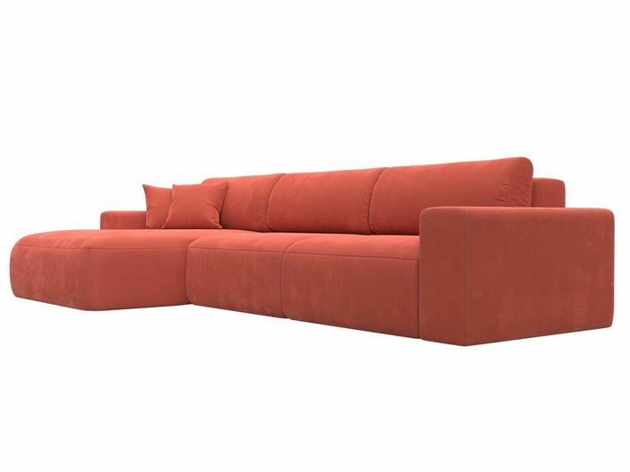 Угловой диван-кровать Лига 036 Классик Лонг кораллового цвета левый угол - лучшие Угловые диваны в INMYROOM