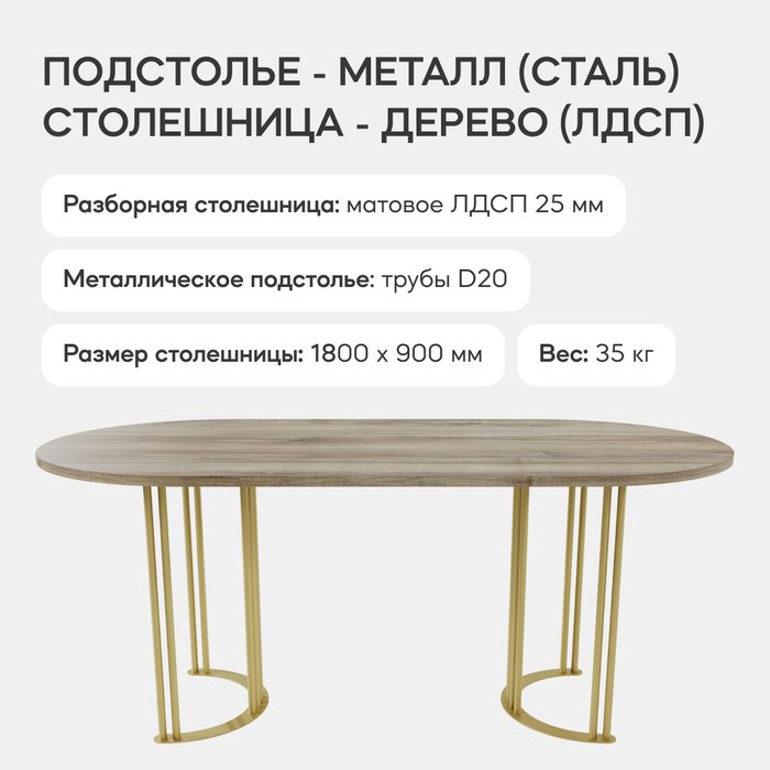 Обеденный стол Violur 180 с металлическим золотым подстольем и со столешницей орех - лучшие Обеденные столы в INMYROOM