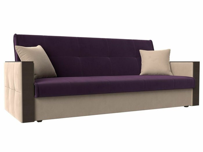 Прямой диван-кровать Валенсия фиолетово-бежевого цвета