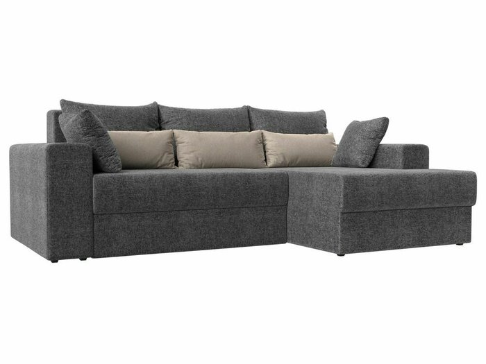 Угловой диван-кровать Майами серого цвета с бежевыми подушками правый угол