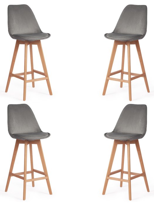 Набор из четырех барных стульев Tulip серого цвета