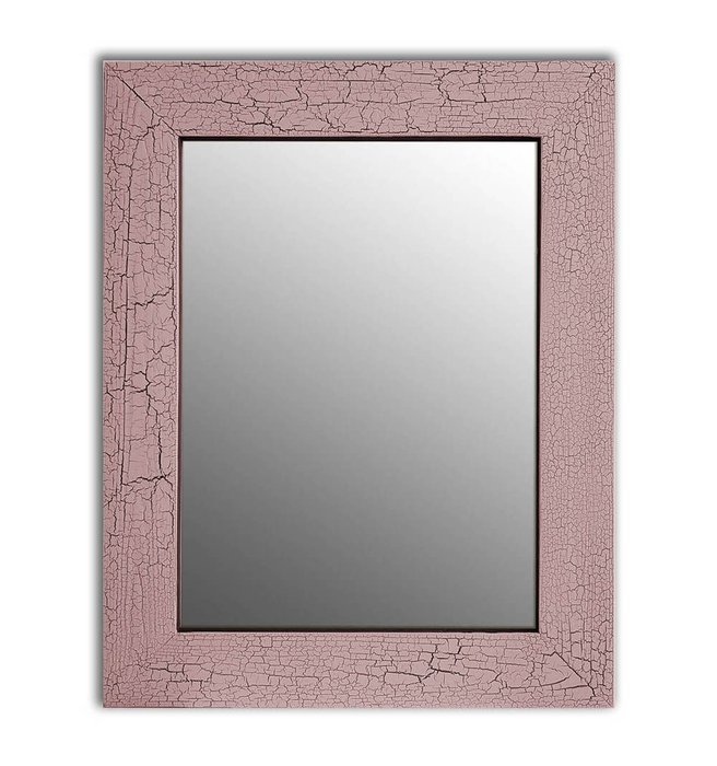 Настенное зеркало Кракелюр в раме из массива сосны розового цвета 55х55