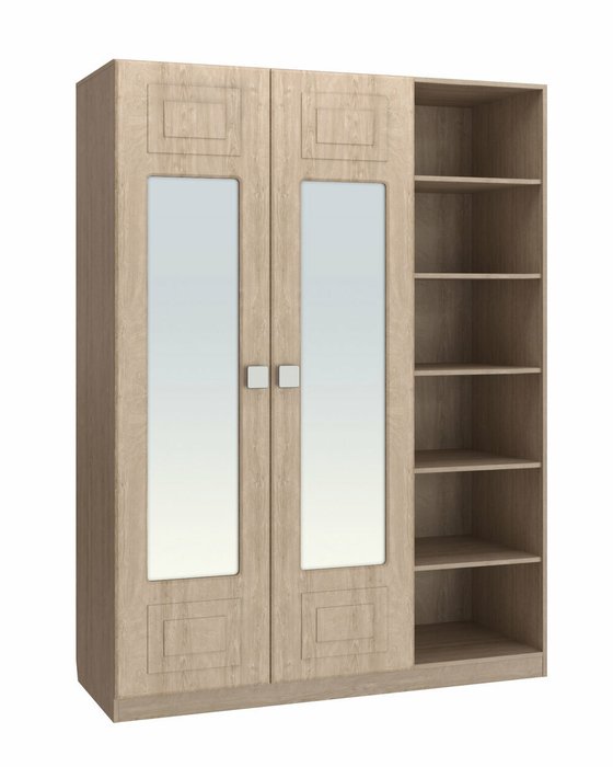 Шкаф двухдверный с открытыми полками и зеркалами Анастасия бежевого цвета