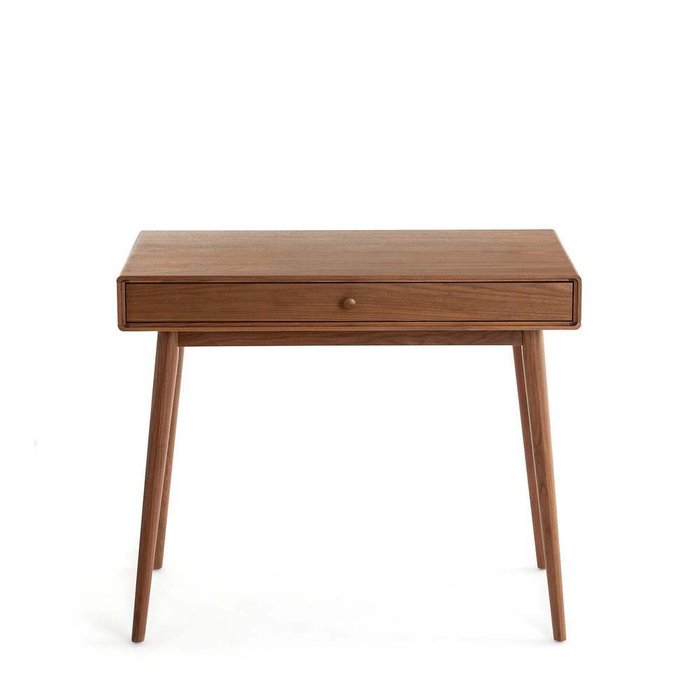 Стол письменный с ящиком из орехового дерева Miji коричневого цвета - лучшие Письменные столы в INMYROOM