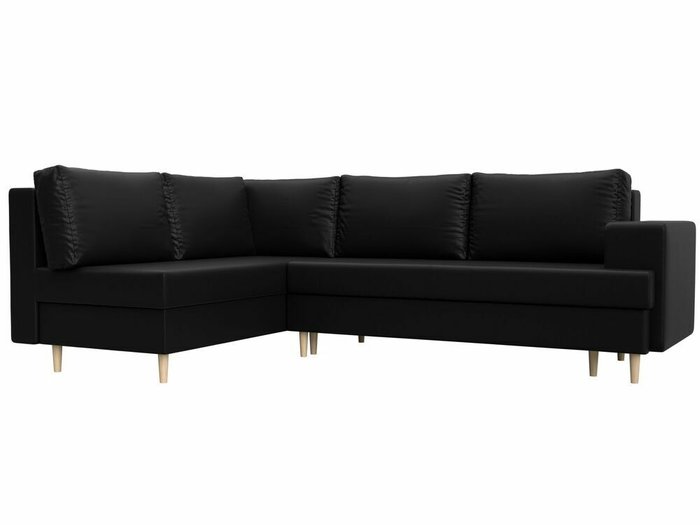 Угловой диван-кровать Сильвана черного цвета (экокожа) левый угол