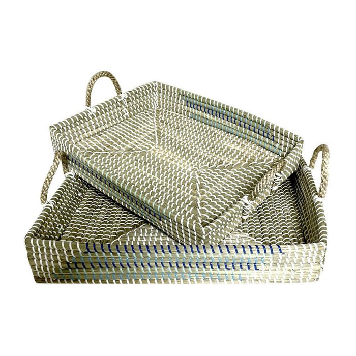 Набор подносов Корзина Белый бирюзовый Натуральный Тропический 48 x 38 x 15 cm Металл (2 штук)