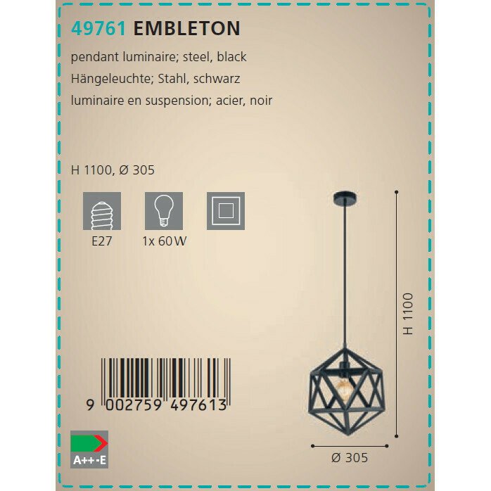 Подвесной светильник Eglo Embleton   - купить Подвесные светильники по цене 14990.0