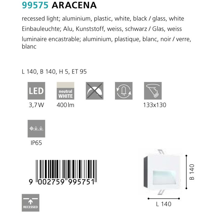 Уличный точечный светильник Aracena белого цвета - купить Настенные уличные светильники по цене 1992.0