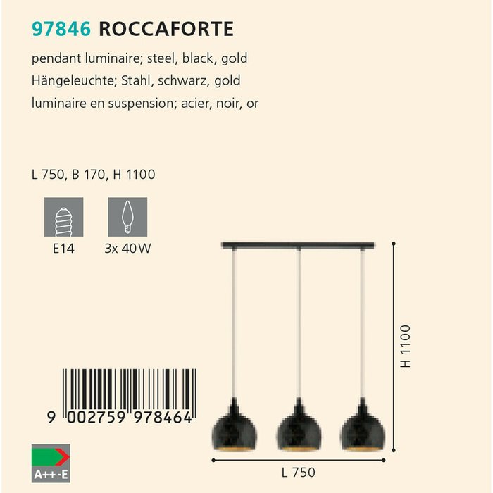 Подвесная люстра Roccaforte черного цвета - лучшие Подвесные люстры в INMYROOM