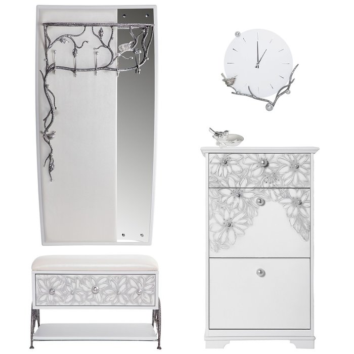 Комплект мебели для прихожей Терра белого цвета с серебром