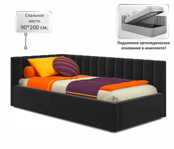 Кровать Milena 90х200 черного цвета с подъемным механизмом и матрасом - купить Кровати для спальни по цене 33190.0