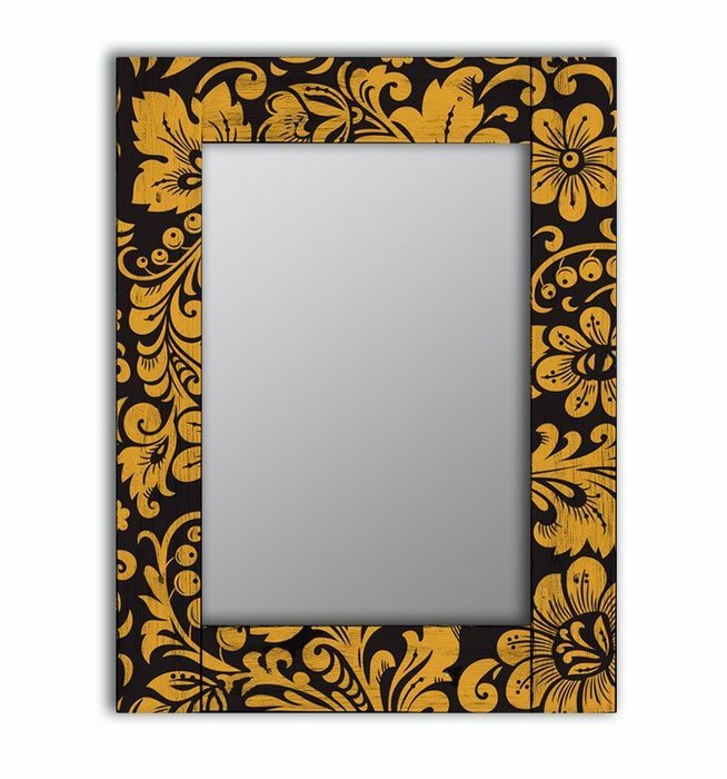 Настенное зеркало Желтые цветы в раме из массива сосны 65х80