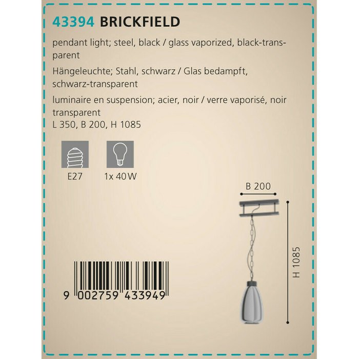Подвесной светильник Brickfield серо-черного цвета - купить Подвесные светильники по цене 10990.0