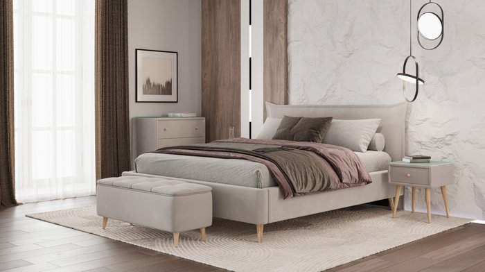 Кровать Олимпия 140x190 серо-бежевого цвета с подъёмным механизмом - лучшие Кровати для спальни в INMYROOM
