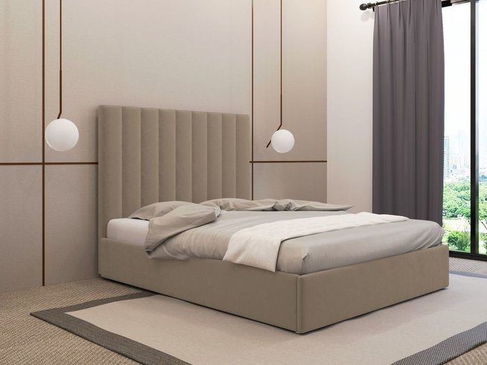 Кровать Параллель бежевого цвета 120х200 с подъемным механизмом