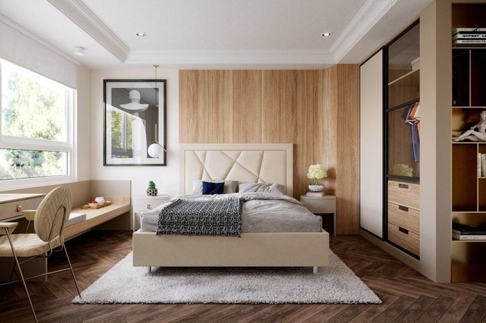 Кровать Геометрия 200х200 коричневого цвета - купить Кровати для спальни по цене 62650.0