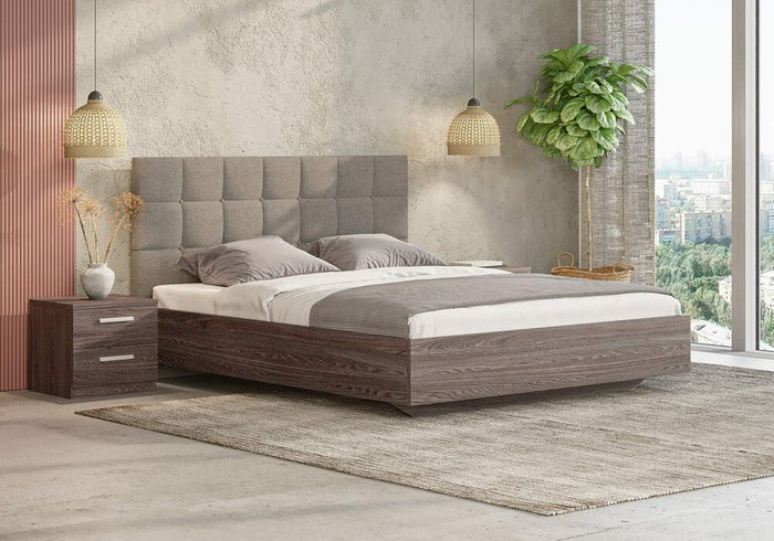 Кровать Madrid 160х200 с изголовьем темно-коричневого цвета без основания и подъемного механизма - лучшие Кровати для спальни в INMYROOM