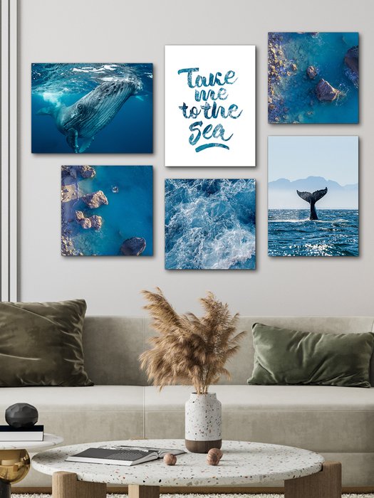 Набор из шести постеров Море и кит 75х105 на холсте - лучшие Картины в INMYROOM