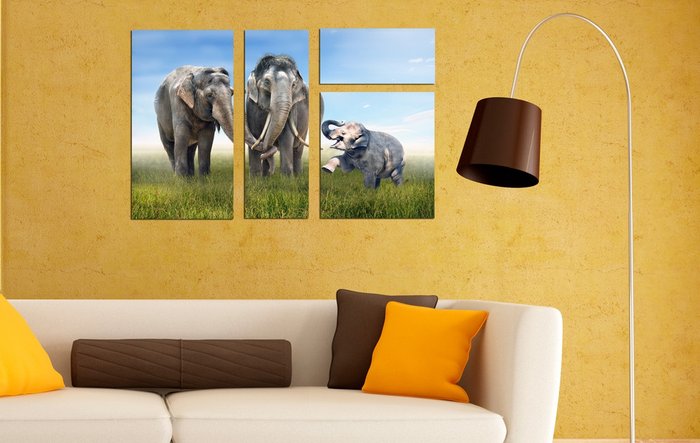 Интерьерная модульная картина на стену "Семья слонов"