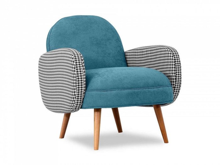 Кресло Bordo голубого цвета с коричневыми ножками 