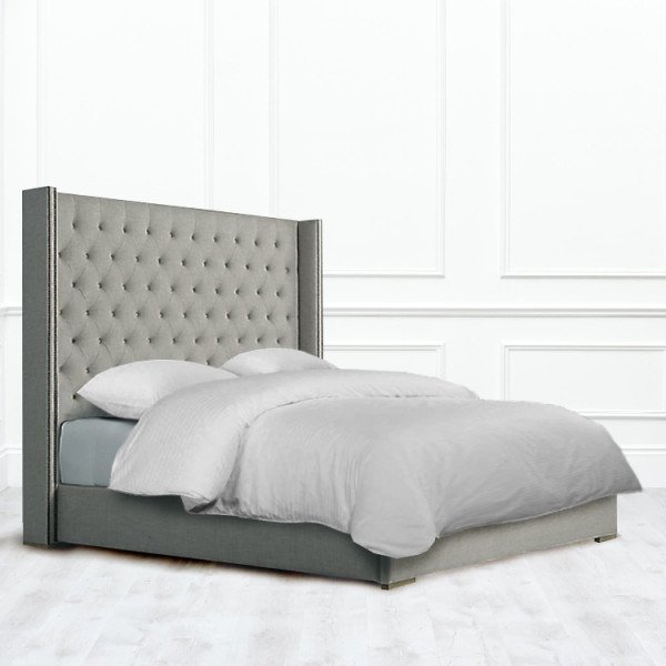 Кровать Aspleen из массива с обивкой серого цвета