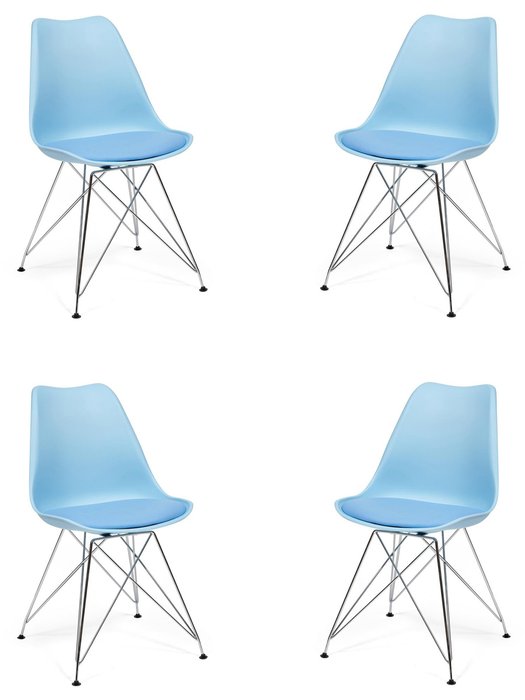 Набор из четырех стульев Tulip Iron Chair голубого цвета Набор из четырех стульев Tulip Iron Chair голубого цвета