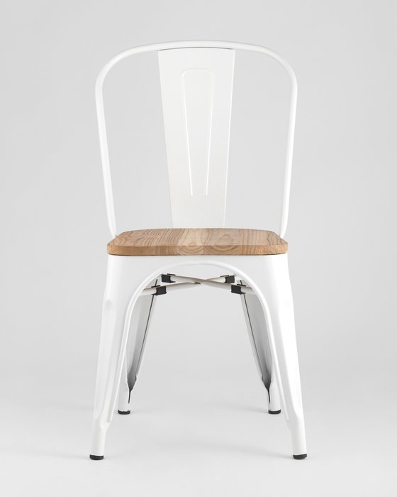 Стул Tolix Wood c металлическим каркасом белого цвета - лучшие Обеденные стулья в INMYROOM