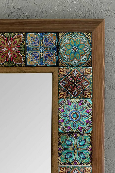 Настенное зеркало 43x43 с каменной мозаикой бирюзово-голубого цвета - лучшие Настенные зеркала в INMYROOM