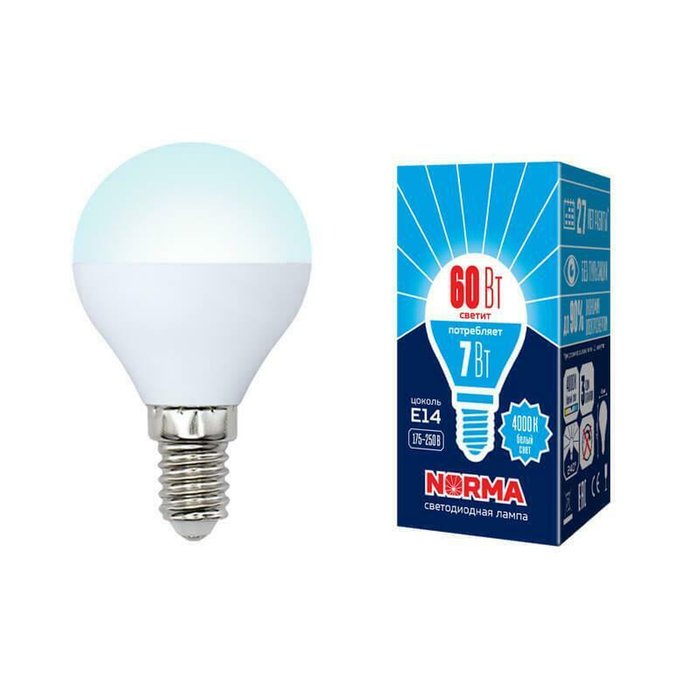 Лампа светодиодная (UL-00003819) E14 7W 4000K матовая LED-G45-7W/NW/E14/FR/NR - купить Лампочки по цене 91.0