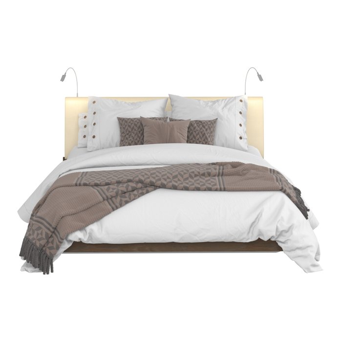 Кровать Сиена 140х200 с бежевым изголовьем и двумя светильниками  - купить Кровати для спальни по цене 40050.0