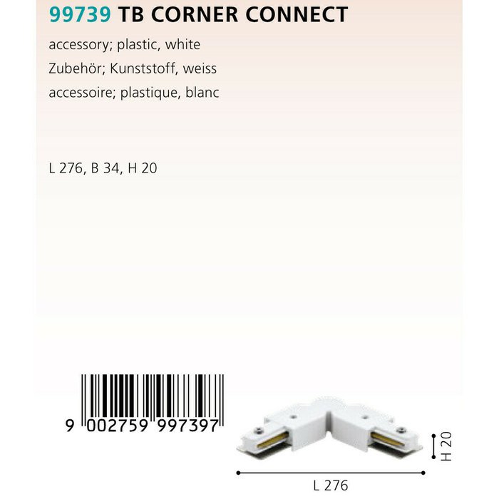 Соединитель L-образный Eglo TB Corner Connect 99739 - купить Шинопровод по цене 690.0 Соединитель L-образный Eglo TB Corner Connect 99739 - купить Шинопровод по цене 690.0