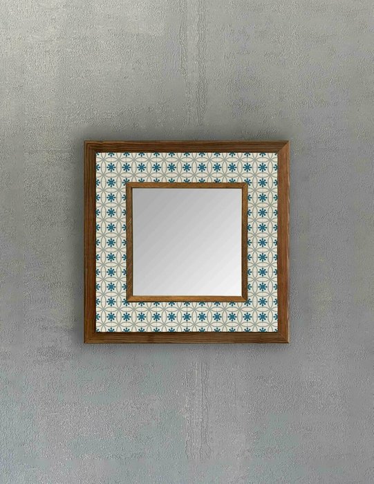 Настенное зеркало с каменной мозаикой 33x33 бело-синего цвета - купить Настенные зеркала по цене 9840.0