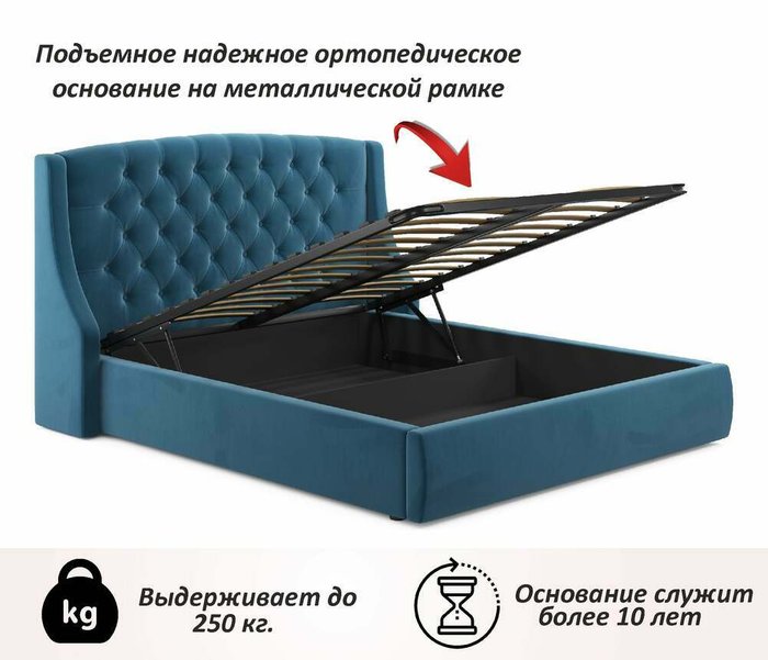 Кровать Stefani 140х200 с подъемным механизмом синего цвета - купить Кровати для спальни по цене 34000.0