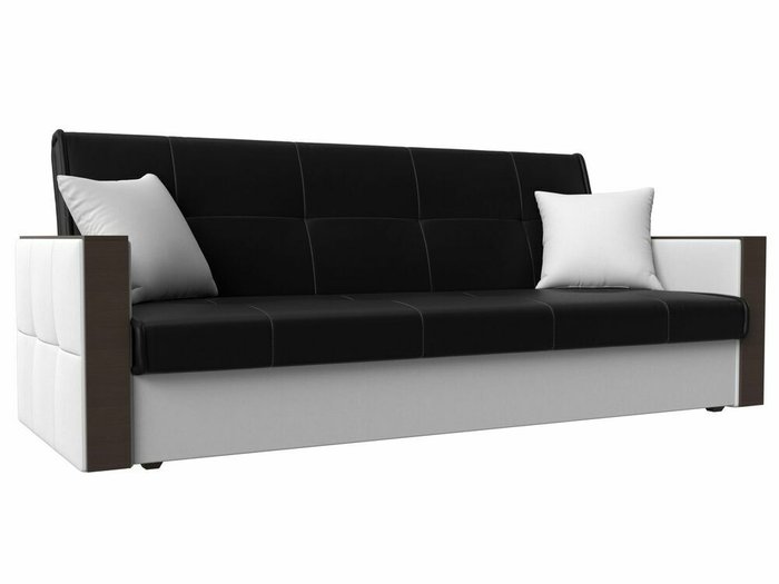 Прямой диван-кровать Валенсия черно-белого цвета (экокожа)