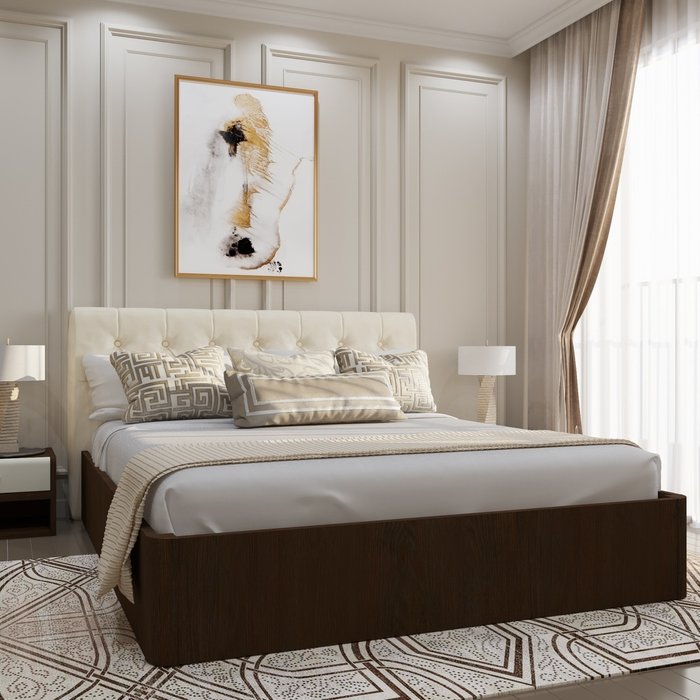Кровать Сиена 140х200 с бежевым изголовьем и подъемным механизмом - лучшие Кровати для спальни в INMYROOM