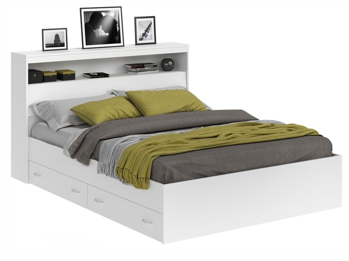 Кровать Виктория 160х200 белого цвета с блоком и ящиками