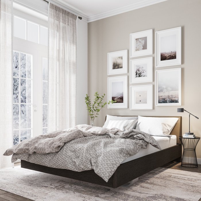 Кровать Элеонора 160х200 с изголовьем серо-бежевого цвета 